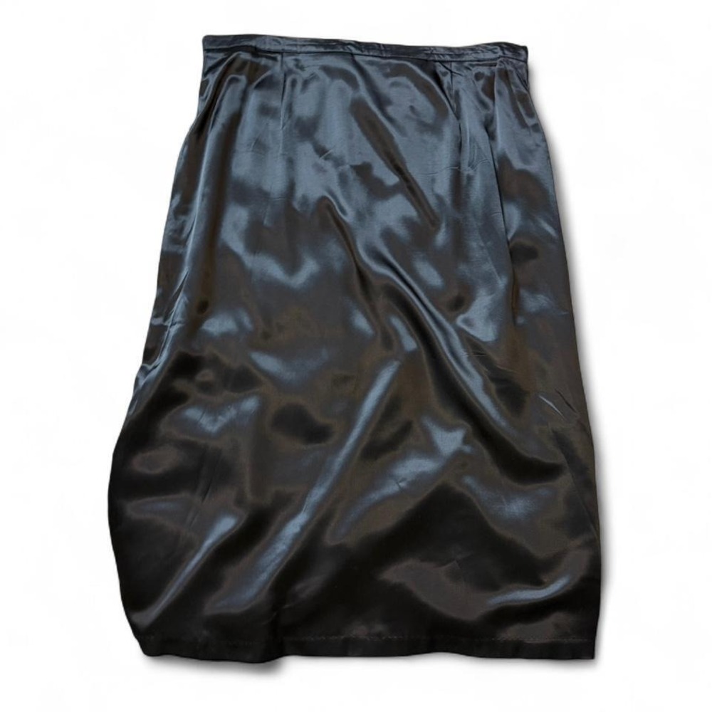 Vintage 90s TR Bentley Luxury Black Satin Midi Skirt, Women's Size 20